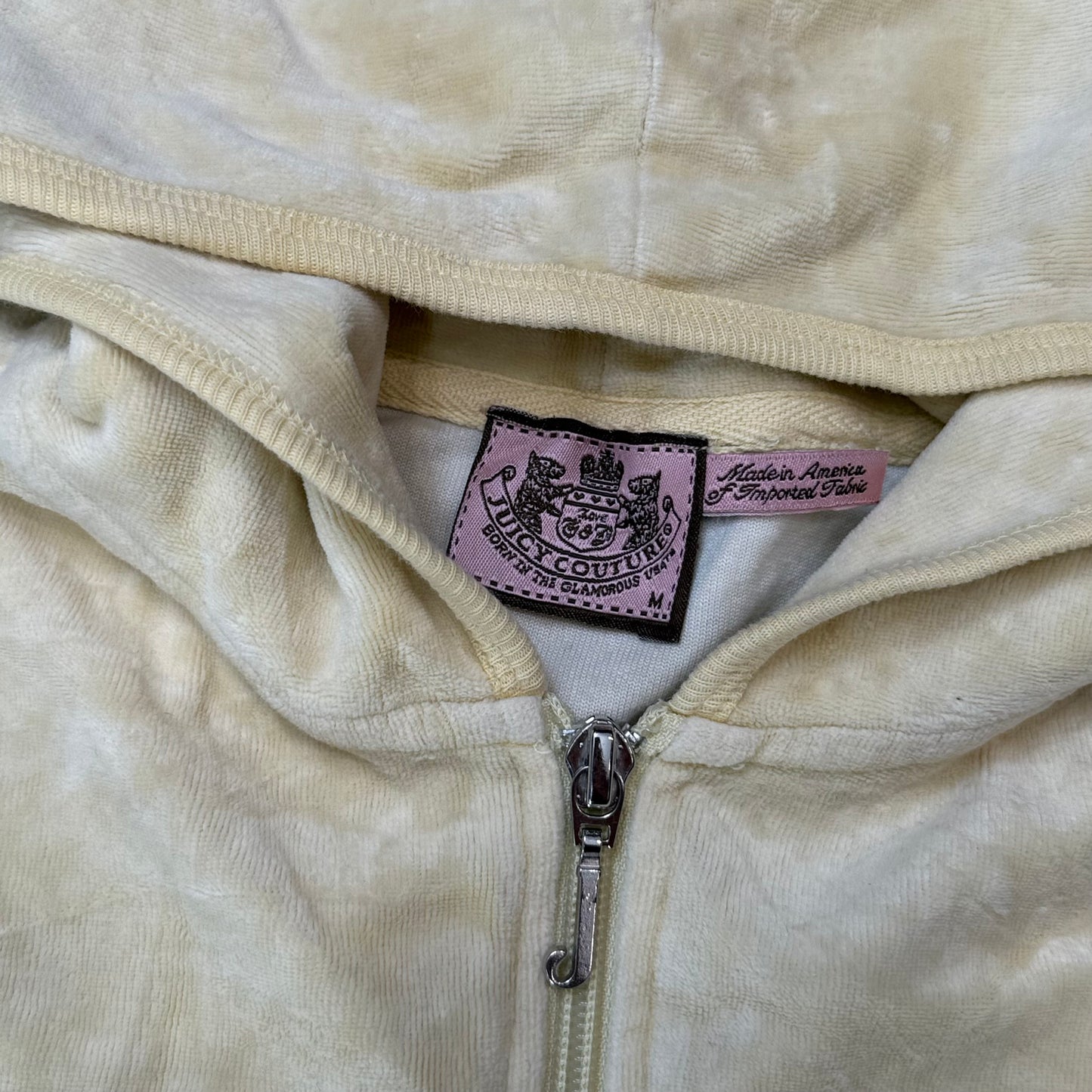 Juicy Couture Scottie Dogs Women's Cream Velour Zip-Up Hoodie Rhinestones Size M