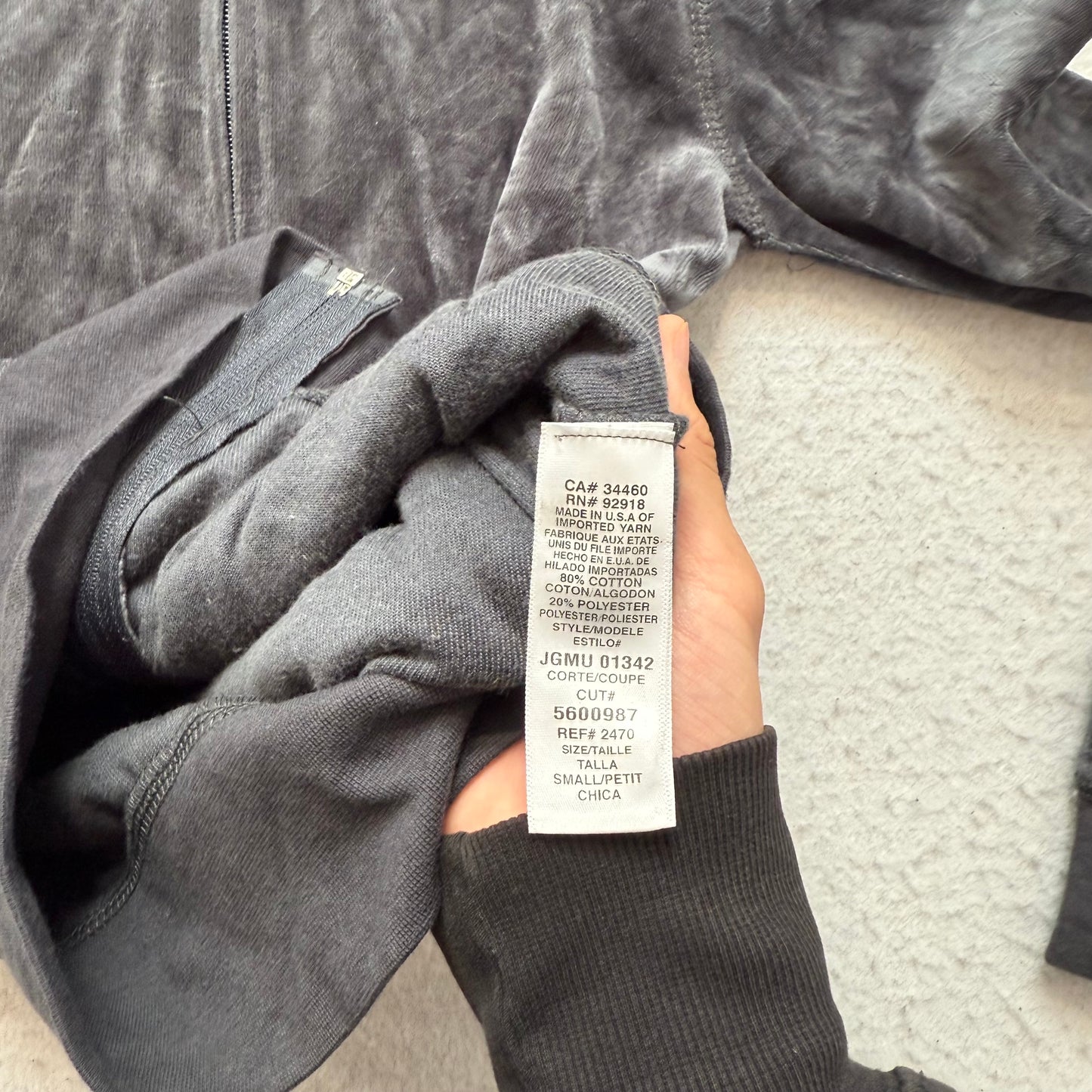 Vintage Juicy Couture Scottie Dogs Womens Deep Gray Velour Hoodie Rhinestone - S