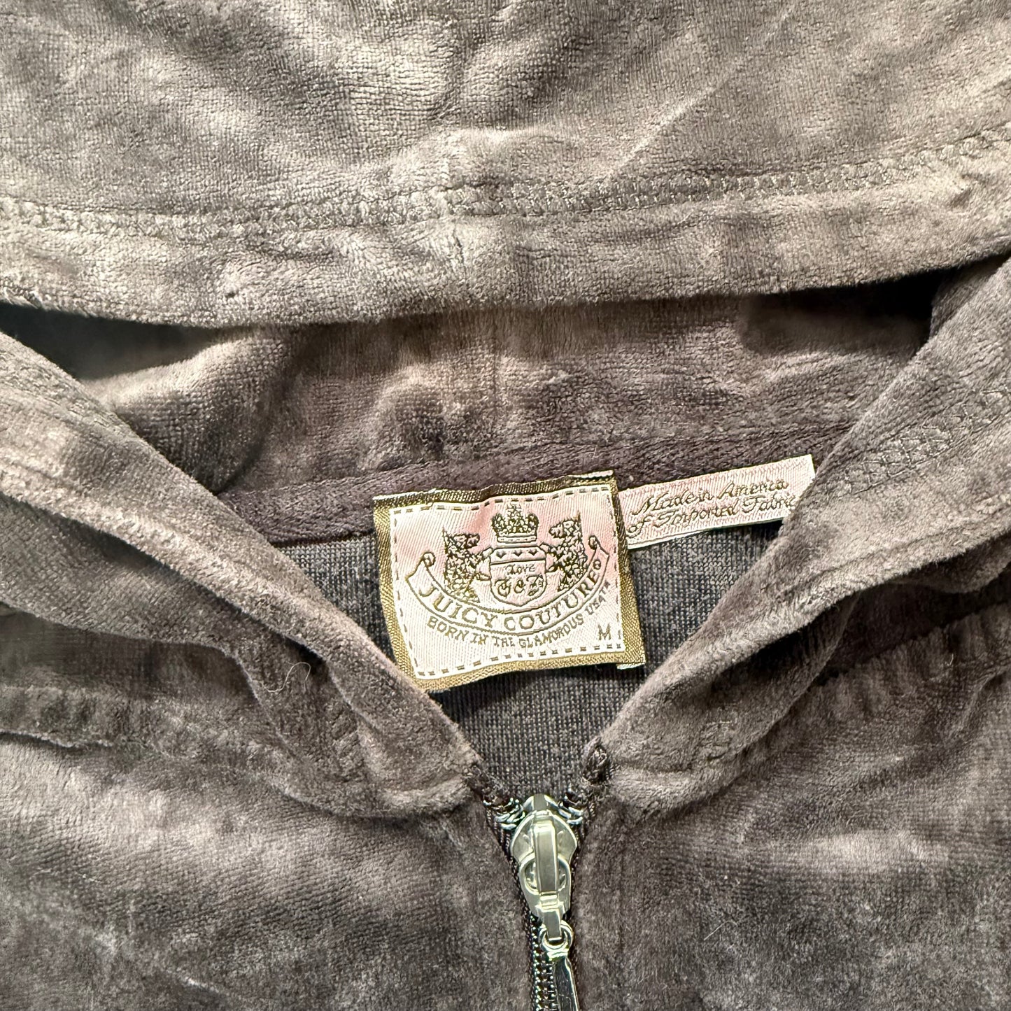 Juicy Couture Brown Velour Tracksuit Set Zip Up Hoodie & Flared Pant Logo Size M