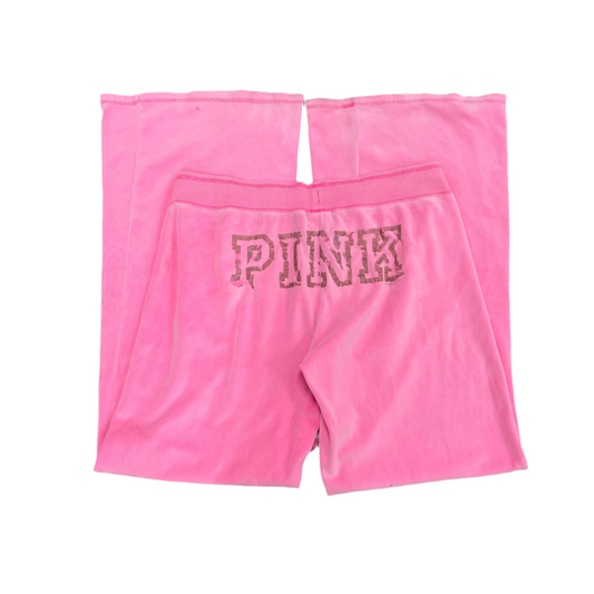 Vintage Victoria’s Secret PINK Hot Pink Velour Pants with Back Logo Size L - Clean Curriculums 