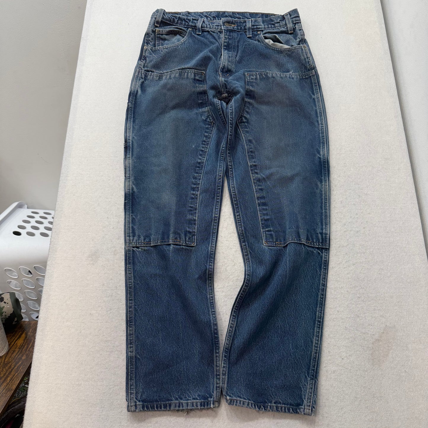 Vintage Prison Blues Men's Blue Denim Double Knee Carpenter Work Jeans Size 37