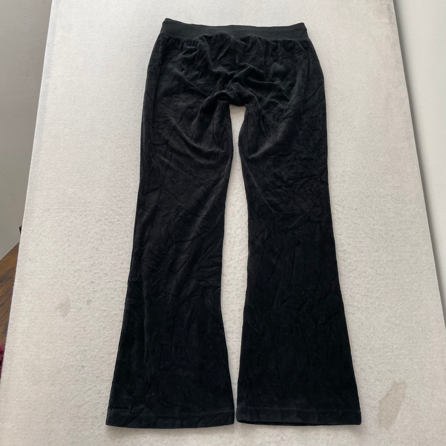 Vintage Juicy Couture Women's Black Velour Flared Leg Track Pant Dog Logo Size L