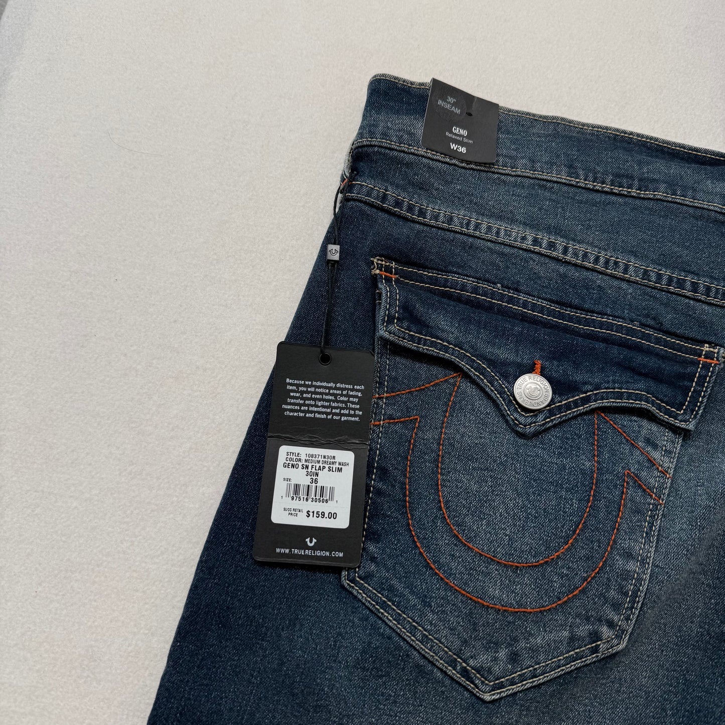 True Religion Dark Blue Denim Jeans Straight Leg Horseshoe Pockets Size L