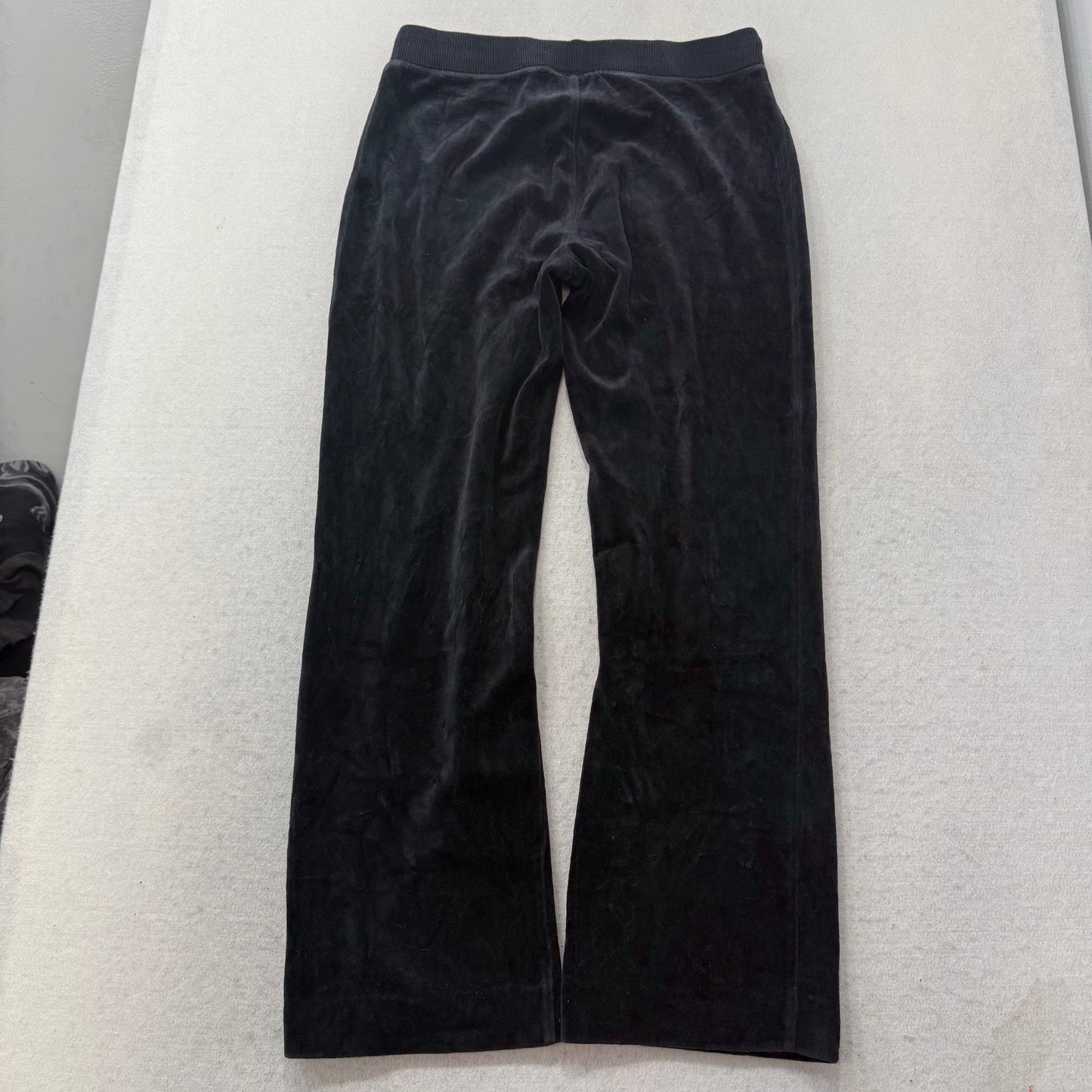 Juicy Couture Women Black Velour Tracksuit Set Zip Up Hoodie & Flare Pant Size S