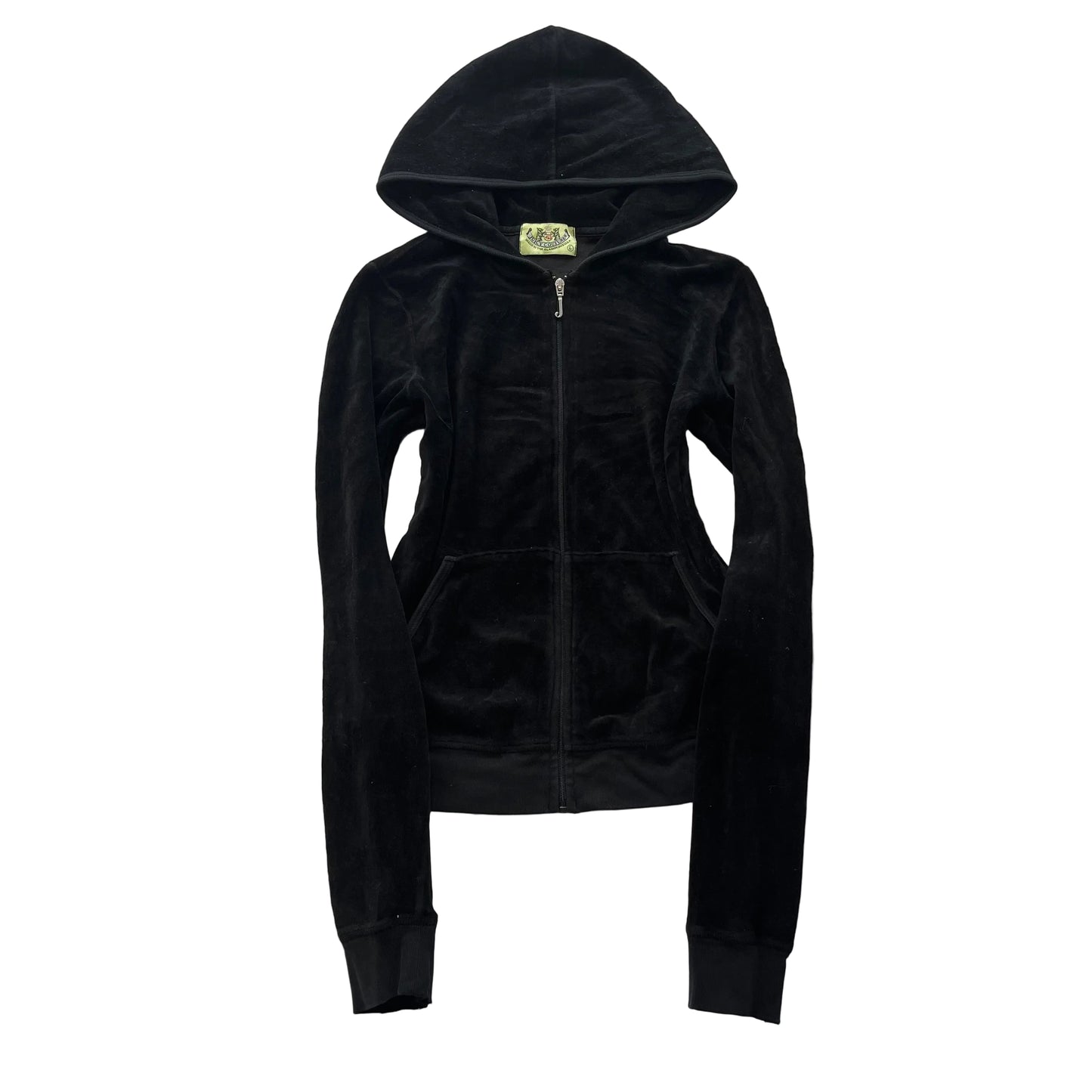 2003 Vintage Juicy Couture Women's Black Velour Zip-Up Hoodie Loungewear Size L