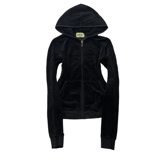 2003 Vintage Juicy Couture Women's Black Velour Zip-Up Hoodie Loungewear Size L