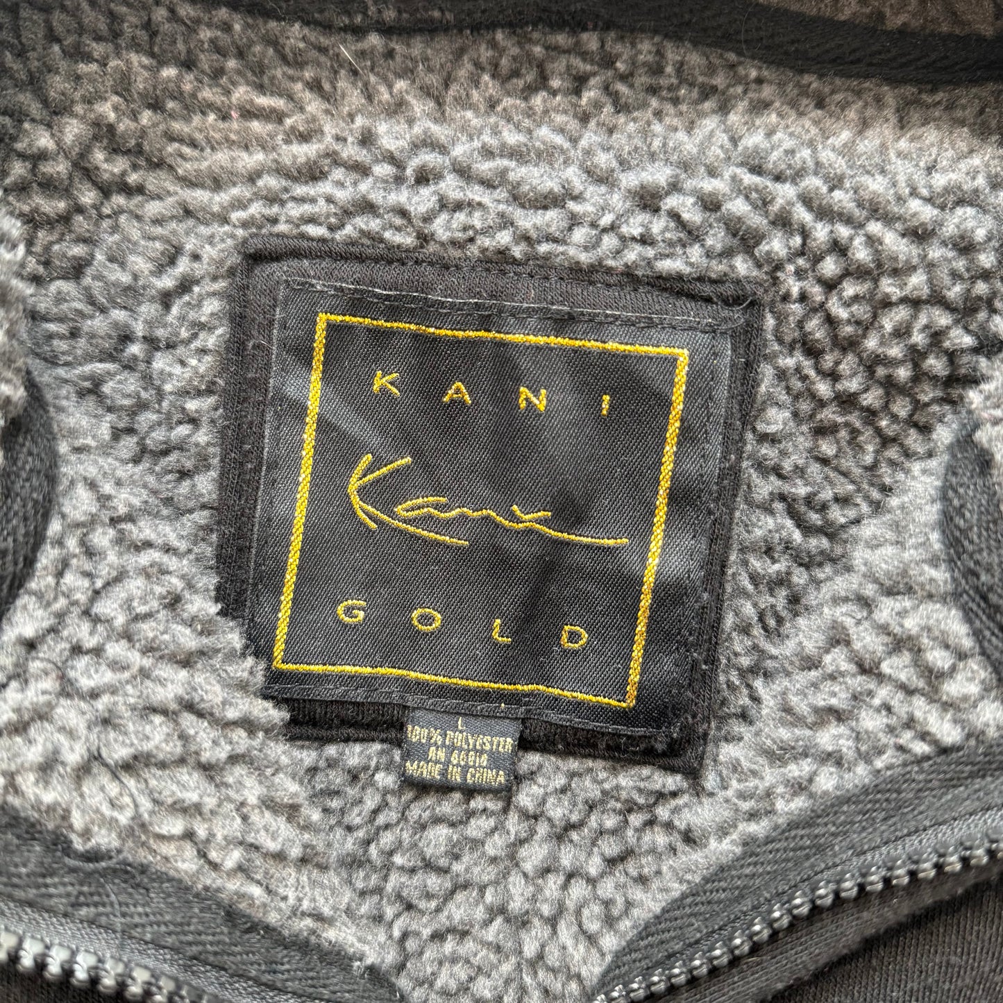 Karl Kani Gold Men's Black 100% Polyester Zip-Up Hoodie Sherpa-Lined Y2k Size L