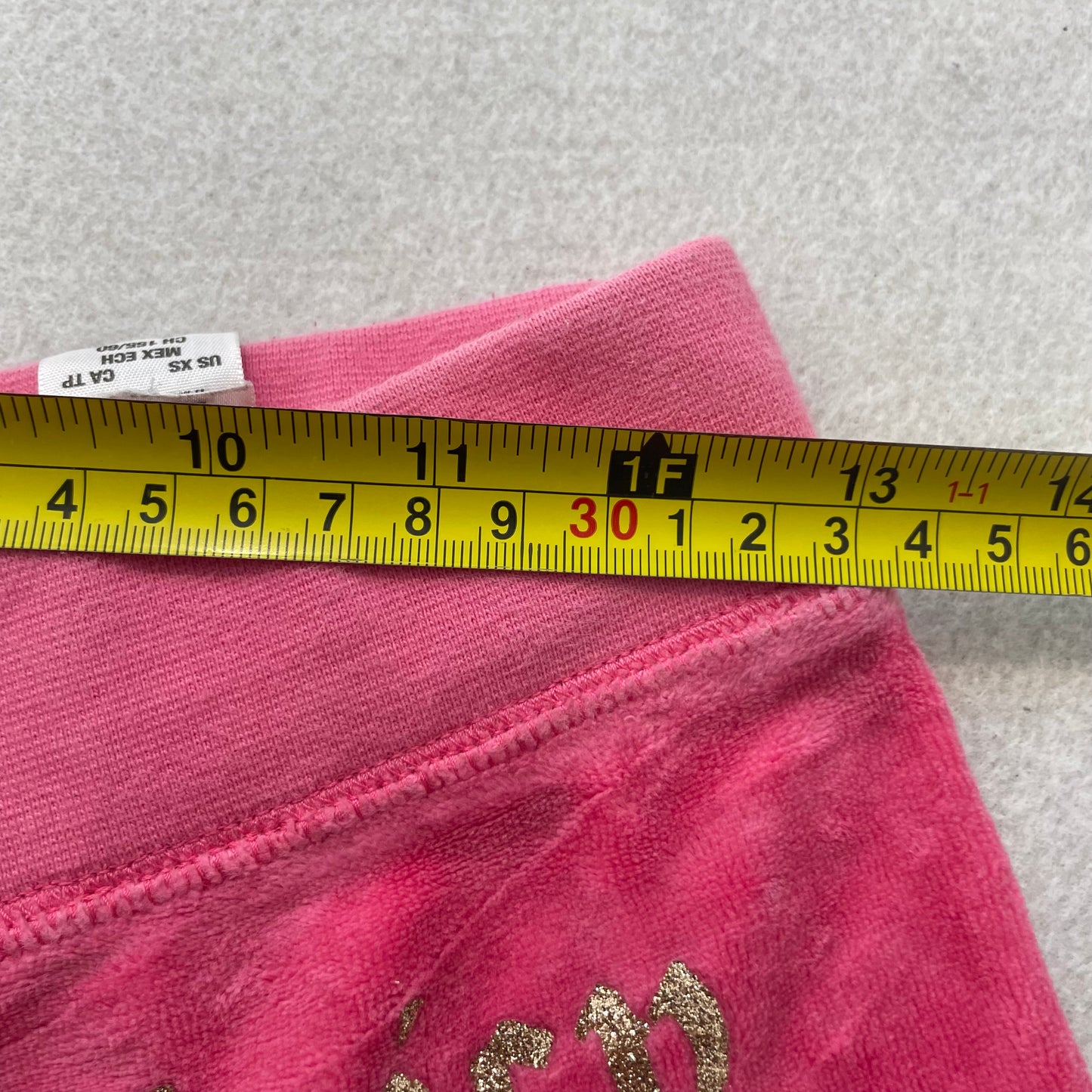Juicy Couture Women's Hot Pink Velour Flared Track Pants Glitter Logo Size XS