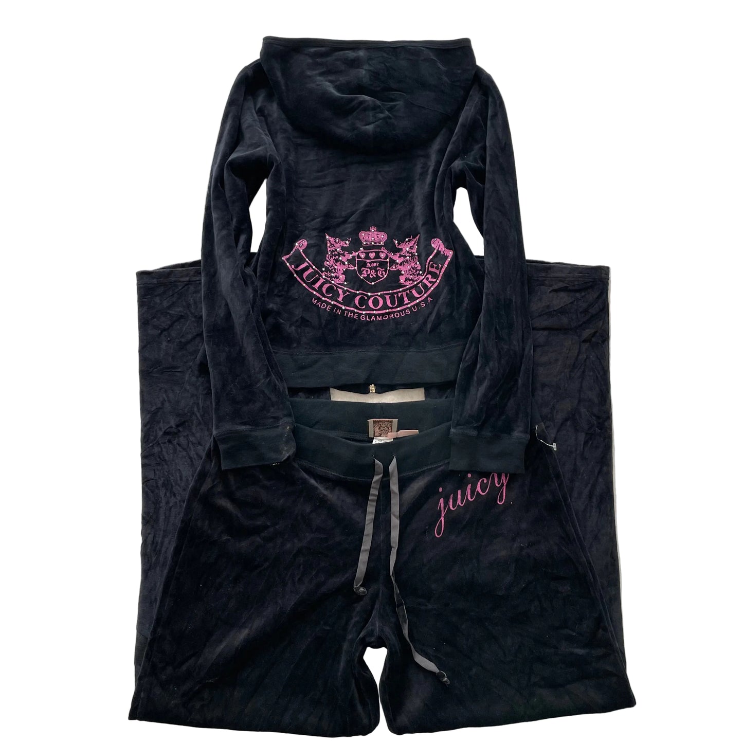 Vintage Juicy Couture Scottie Dogs Womens Black Velour Tracksuit Set Logo Size L