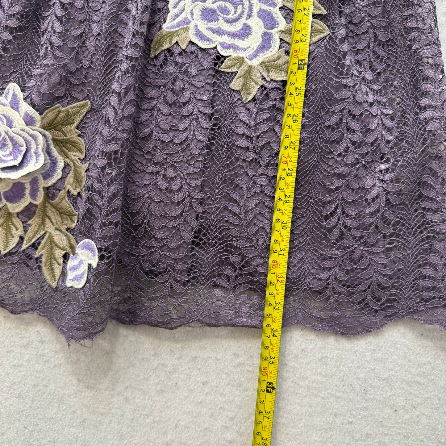 Francescas Womens Purple Lace Mini Dress Floral Rose Appliques Sleeveless Size S