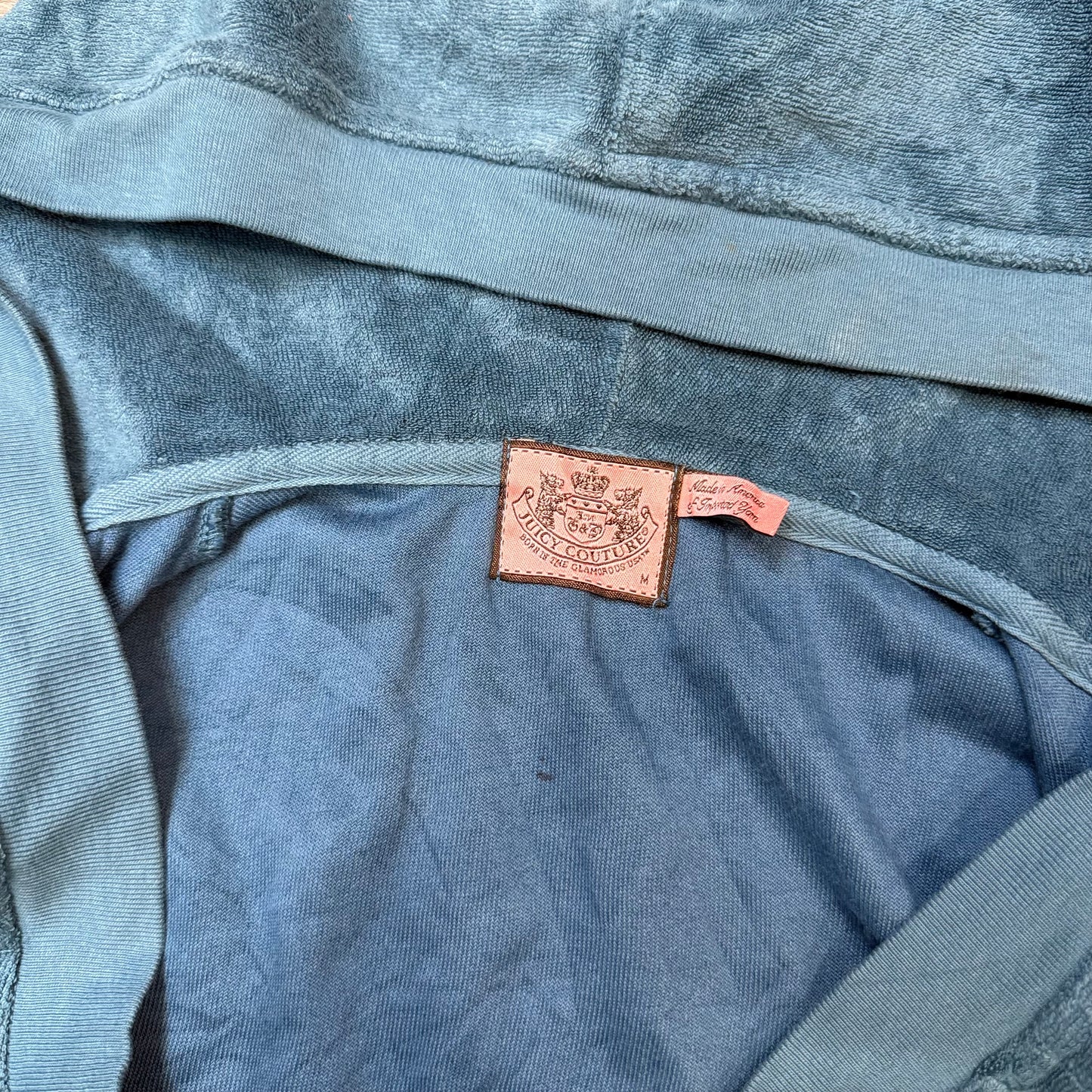 Juicy Couture Womens Teal Blue Terry Cloth Zip-Up Hoodie Dress Drawstring Size M