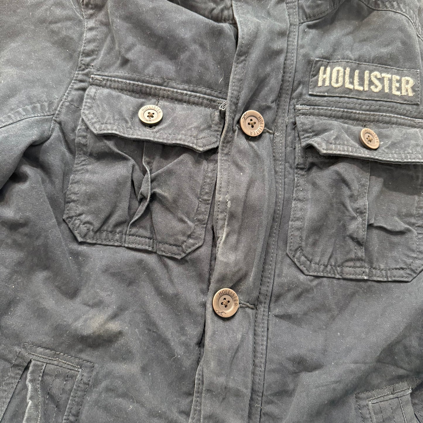 Hollister California Men's Black Denim Military-Style Utility Jacket Size M