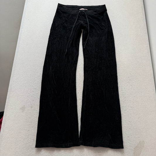 Juicy Couture Women Black Velour Flared Track Pants Drawstring Loungewear Size M