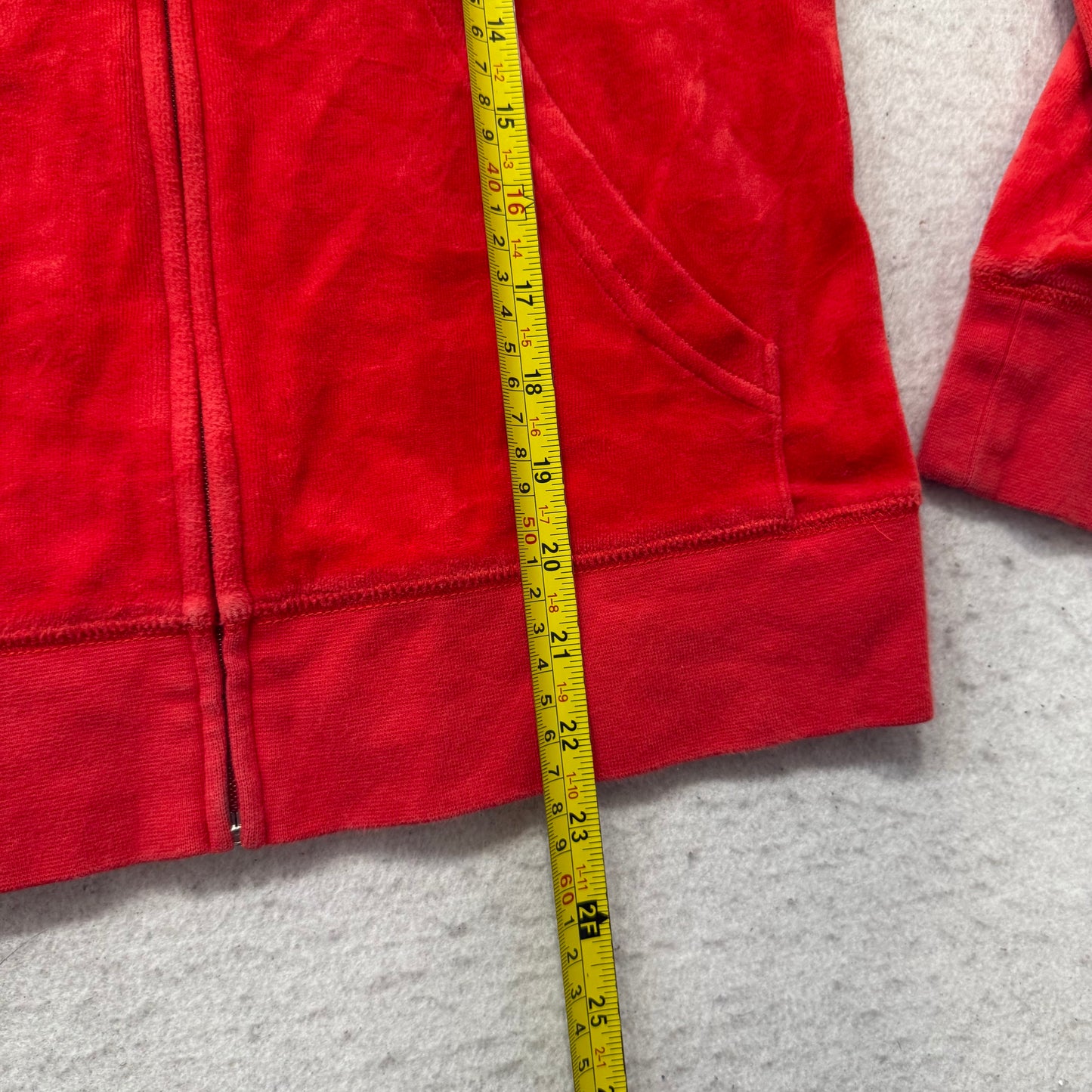 Juicy Couture Women's Red Velour Full Zip Hoodie Rhinestone Crown Logo Size M