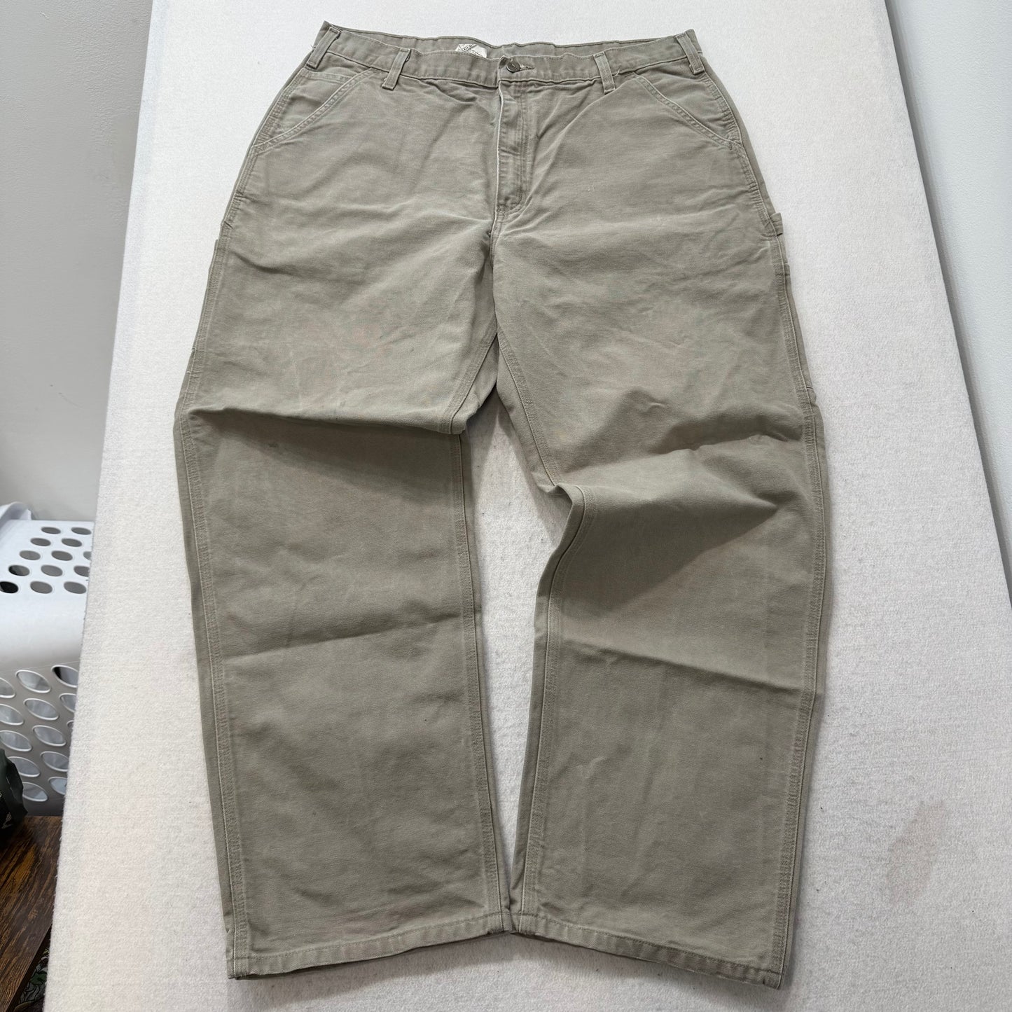 Carhartt Men's Tan Canvas Carpenter Dungaree Pants Utility Pockets Size 40x32