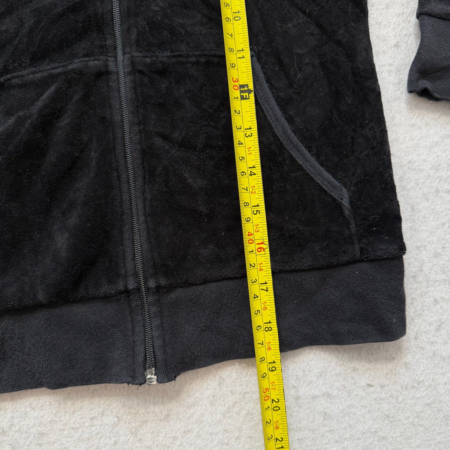 Juicy Couture Womens Black Velour Full Zip Hoodie Graphic Logo Loungewear Size L