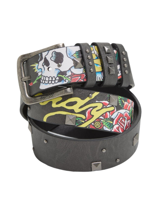 ED HARDY “SKULL & ROSSES” STUDDED BELT - Clean Curriculums 