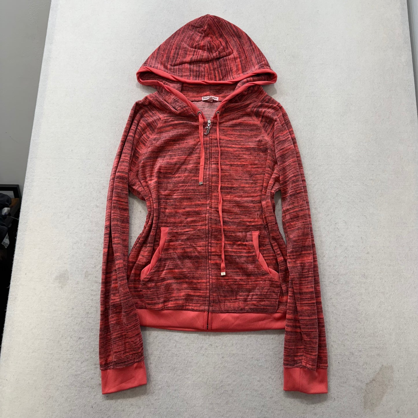 Juicy Couture Women's Orange Black Space Dye Zip-Up Hoodie Crown Logo Y2K Size L