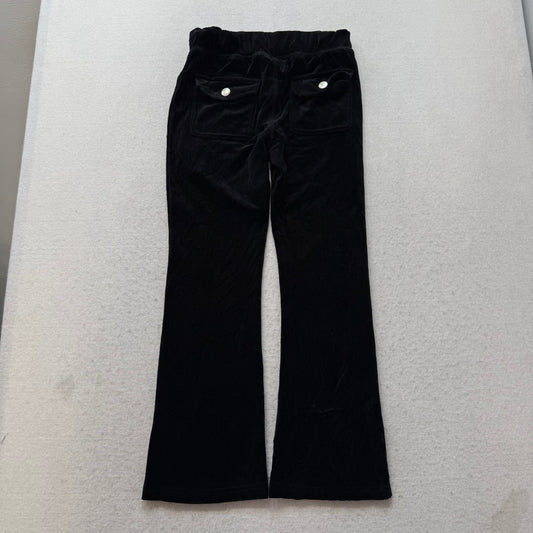 Juicy Couture Women's Black Velour Flared Track Pant Back Snap Pockets Size M