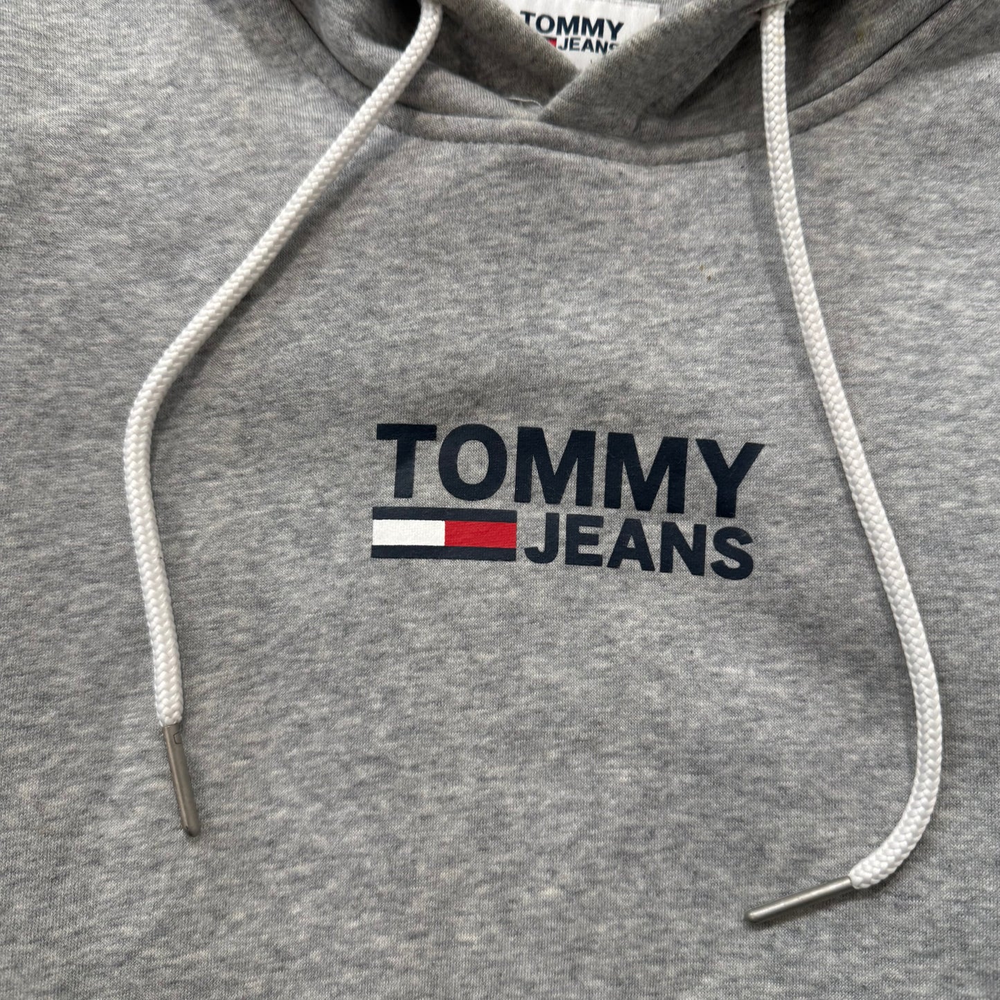 Tommy Jeans Men's Gray Cotton Blend Pullover Hoodie Kangaroo Pocket Logo Size L