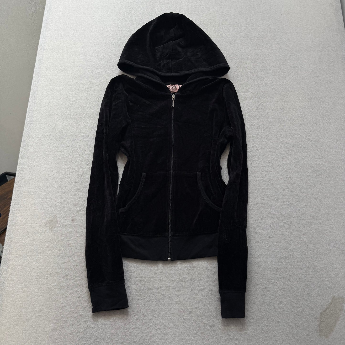 Vtg Juicy Couture Black Velour Tracksuit Set Embroidered Hoodie & Pant Size S