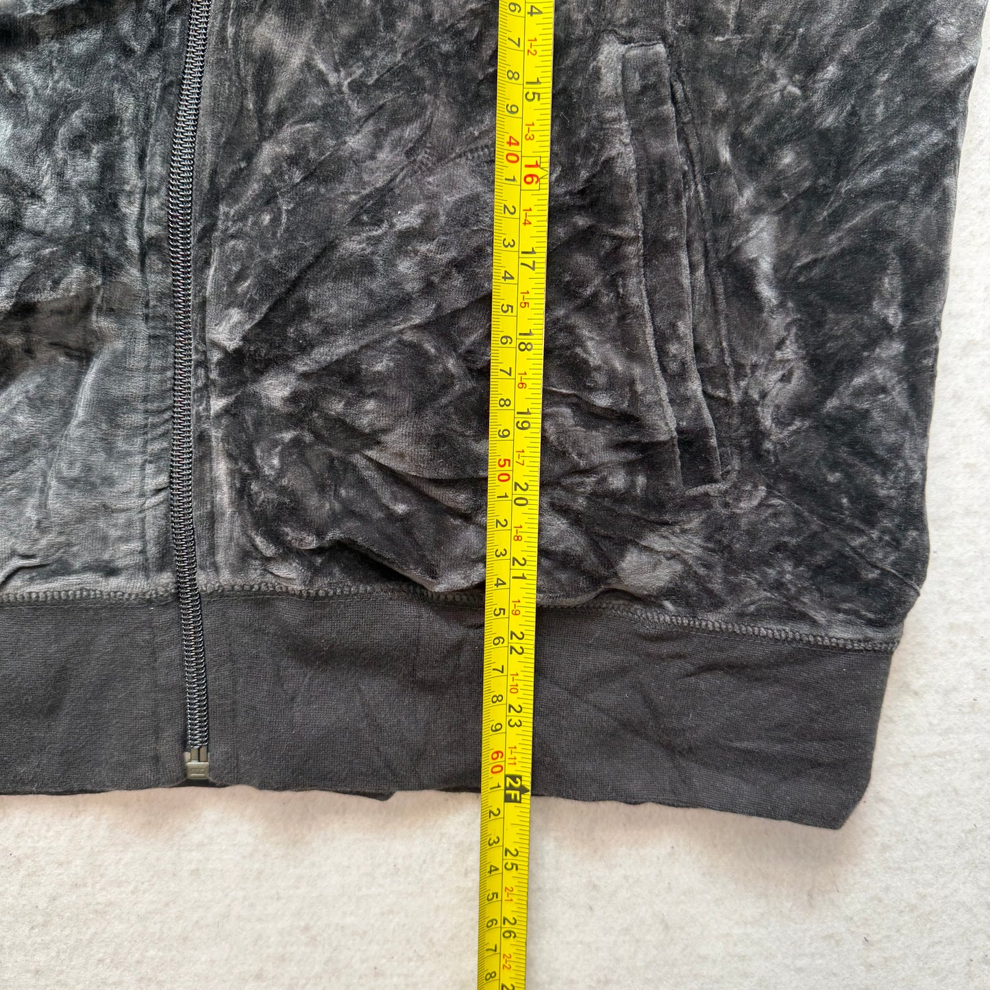 Juicy Couture True Black Velour Tracksuit Set Zip Up Hoodie & Wide Pants Size L