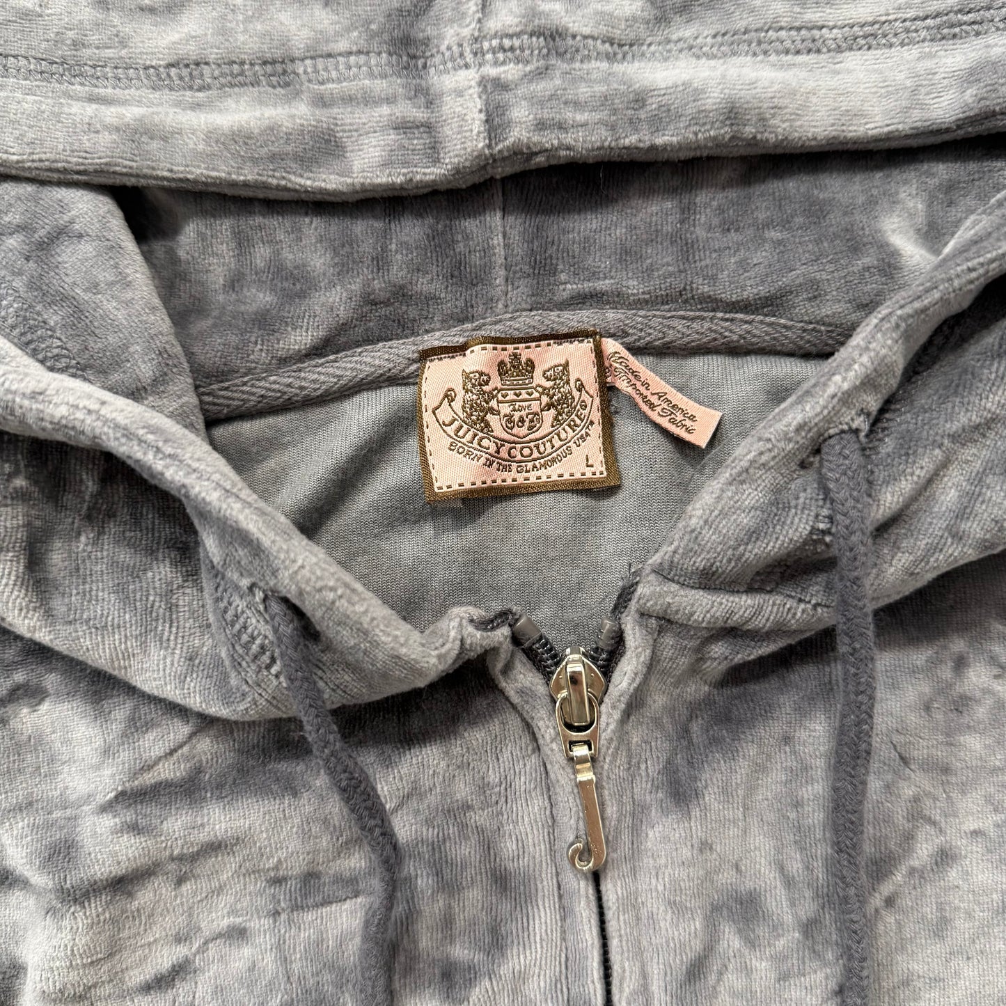 Vintage Juicy Couture Womens Gunmetal Velour Zip Up Hoodie Loungewear Y2K Size L