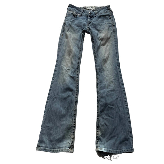 Ariat REAL Denim Women's Blue Faded Bootcut Jeans Embroidered Pockets Size 25