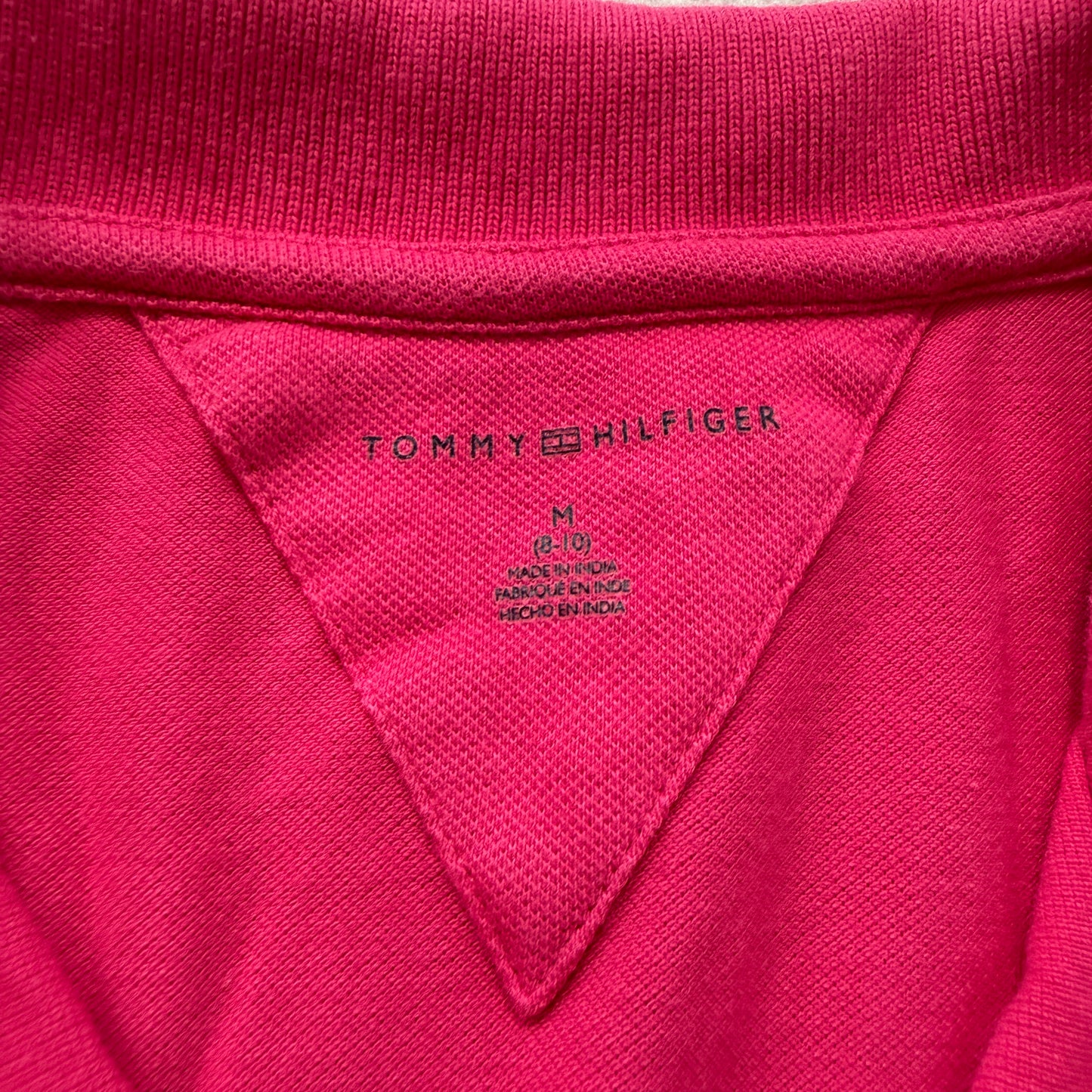 Tommy Hilfiger Girl's Hot Pink Short Sleeve Polo Shirt Classic Logo Y2K Size M