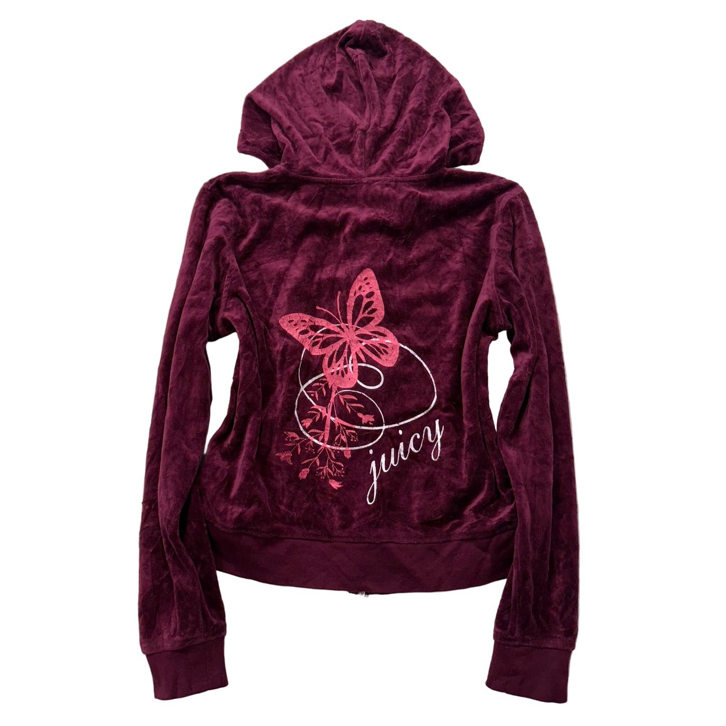 Juicy Couture Women's Maroon Velour Full Zip Hoodie Graphic Logo Preppy Size M
