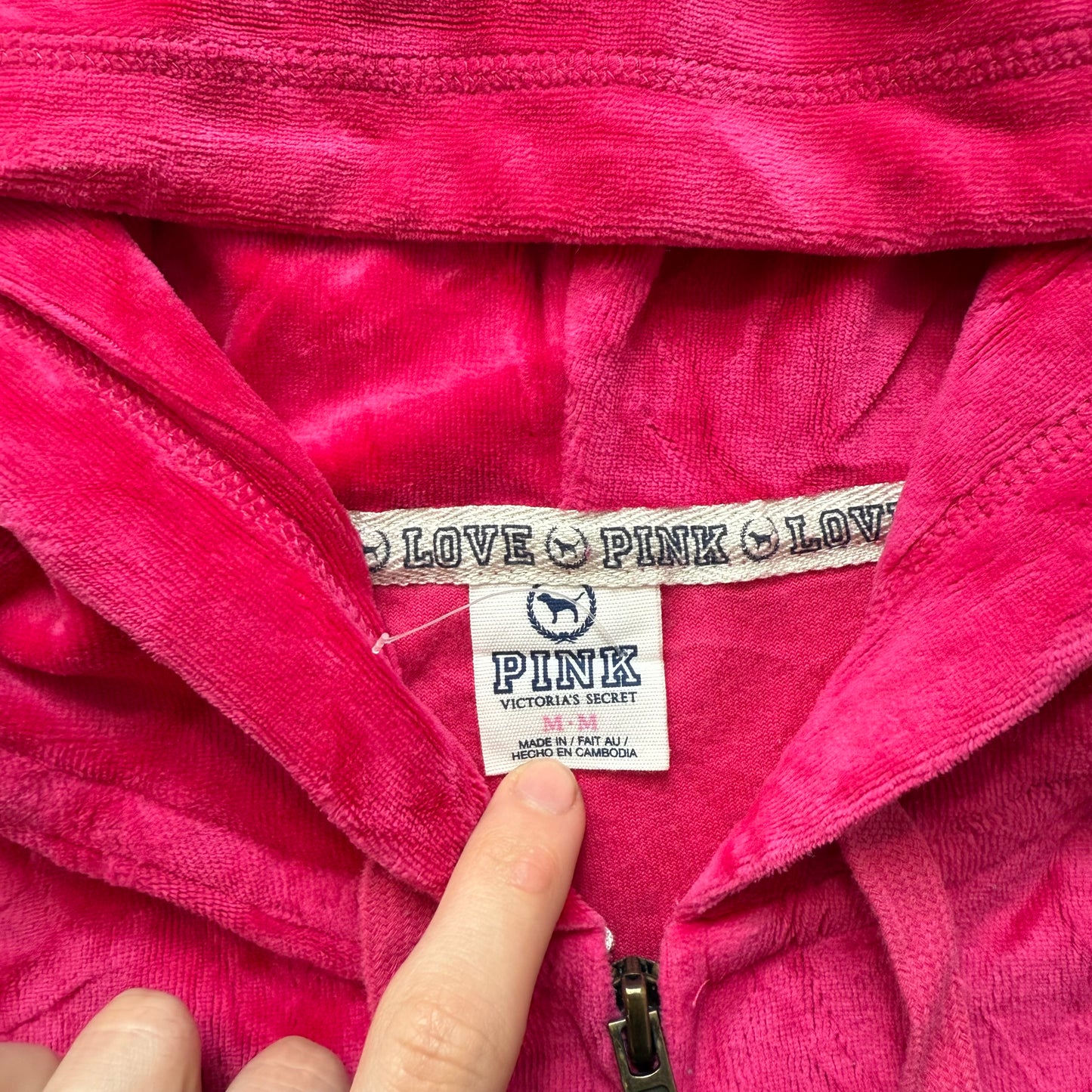 Victoria's Secret PINK Women's Vibrant Pink Velour Zip-Up Hoodie Logo Size M