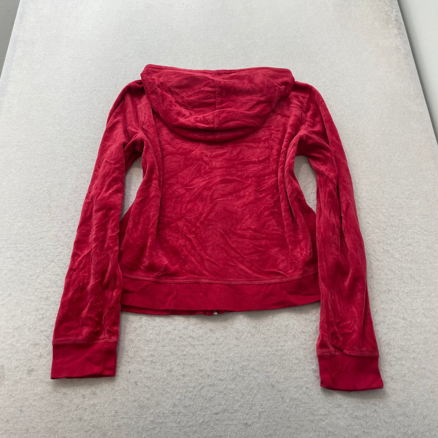Vintage Juicy Couture Women's Red Velour Tracksuit Set Hoodie & Pant Size L