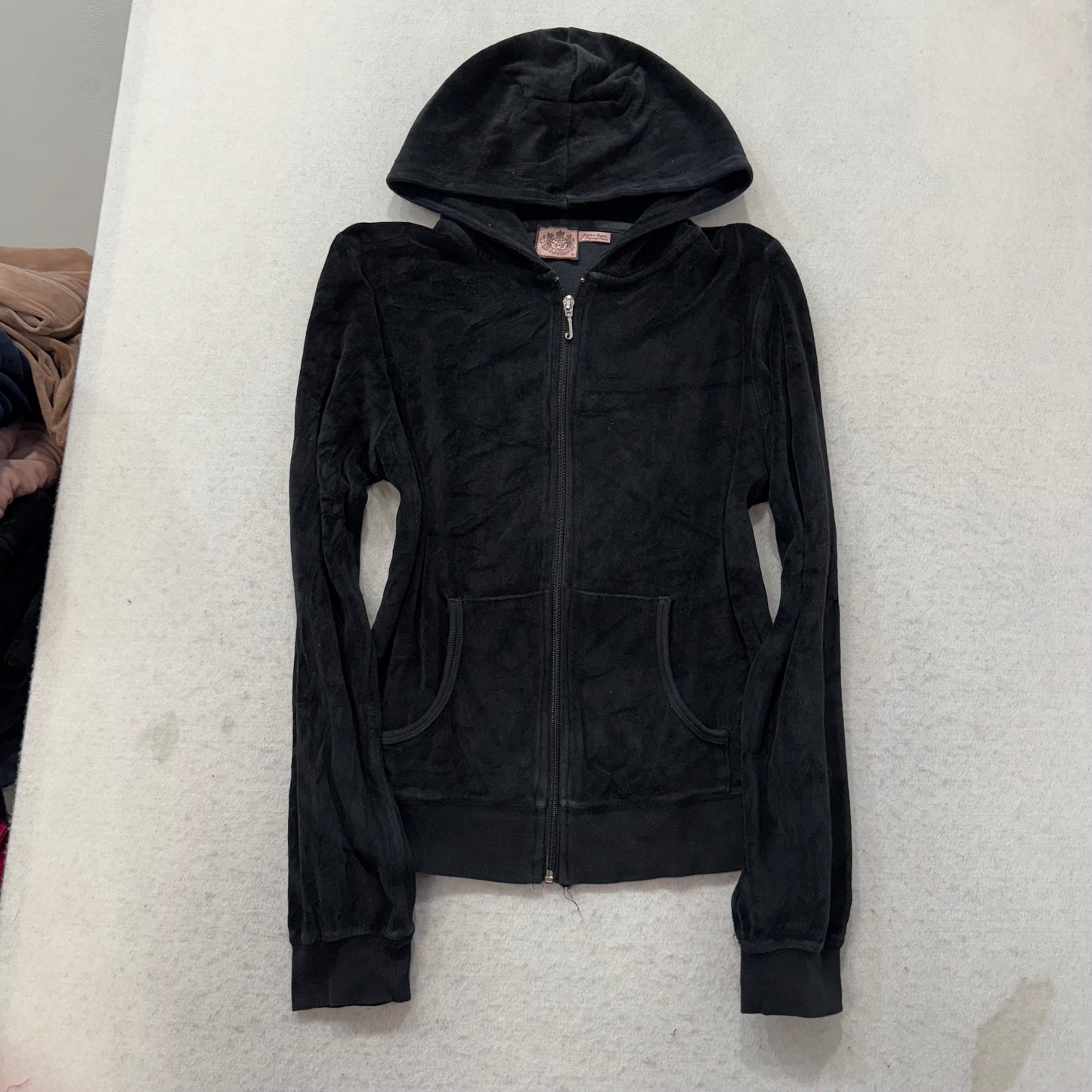 Juicy Couture Women's Black Velour Tracksuit Set Hoodie & Flared Pants Size XL