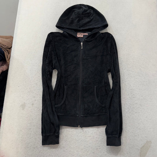 Juicy Couture Women's Black Velour Tracksuit Set Hoodie & Flared Pants Size XL