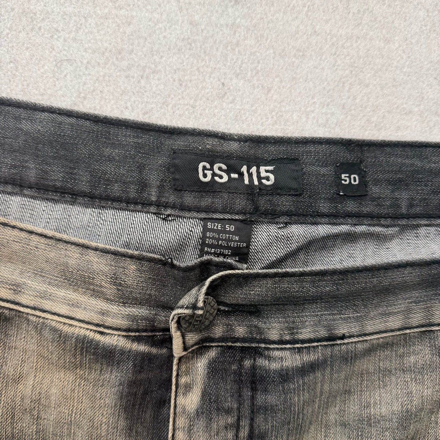 GS 115 Men's Gray Baggy Denim Shorts Streetwear Embroidered Pocket Y2K Size 50