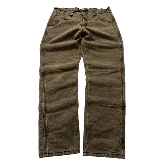 Wrangler Riggs Workwear Mens Brown Canvas Pants Fleece Lined Heavyweight Size 32