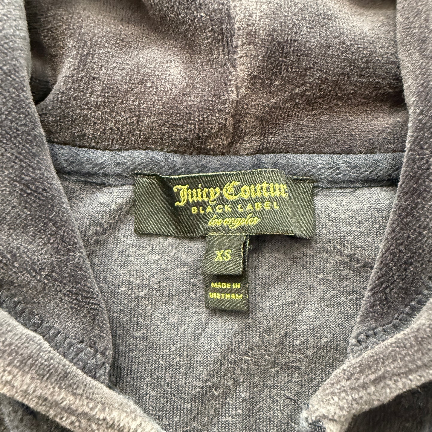 Juicy Couture Loves You Black Label Women Dark Navy Velour Zip-Up Hoodie Size XS