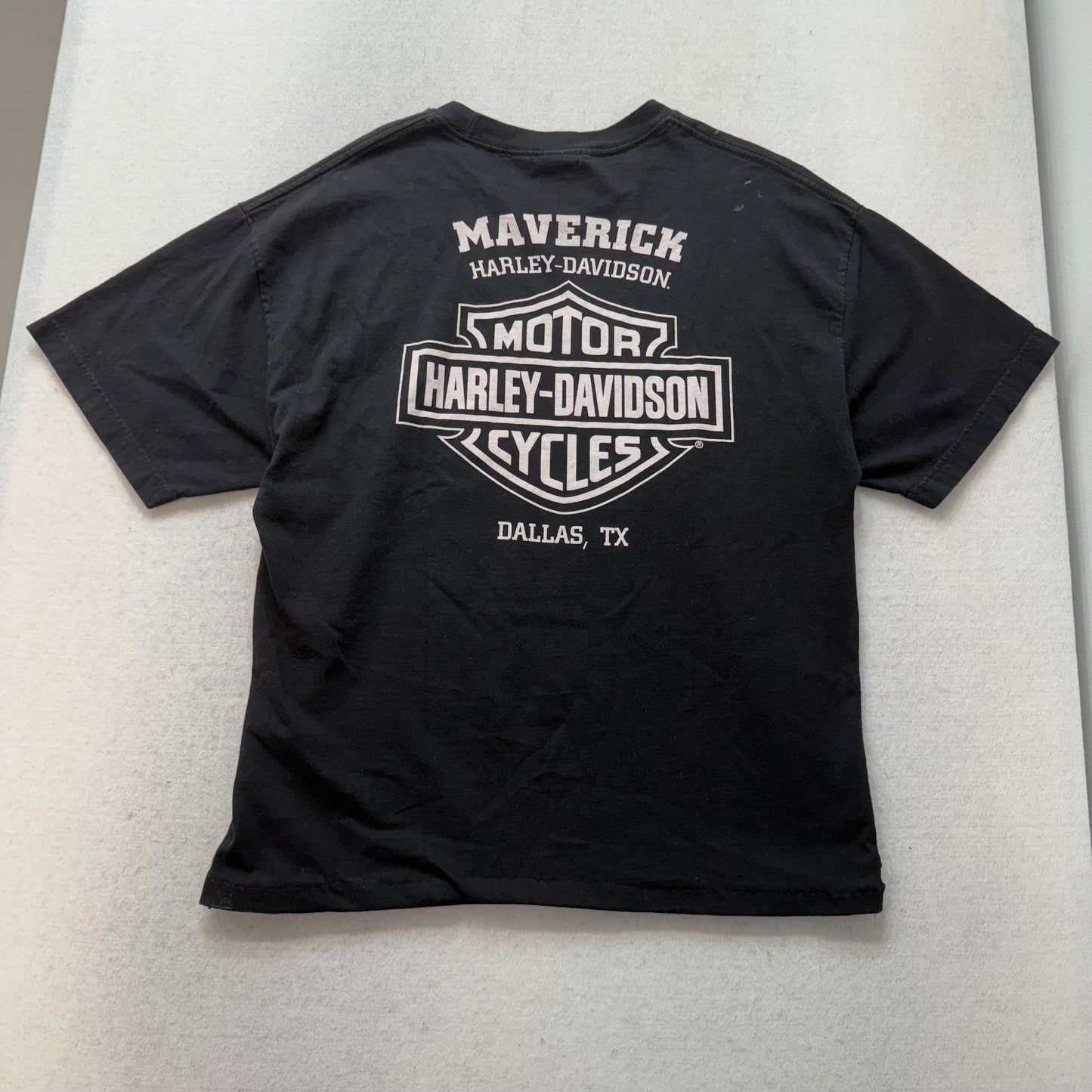 Harley-Davidson Maverick Dallas, TX Men's Black Cotton T-Shirt Crew Neck Size XL
