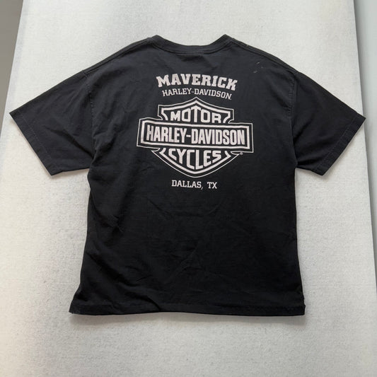 Harley-Davidson Maverick Dallas, TX Men's Black Cotton T-Shirt Crew Neck Size XL
