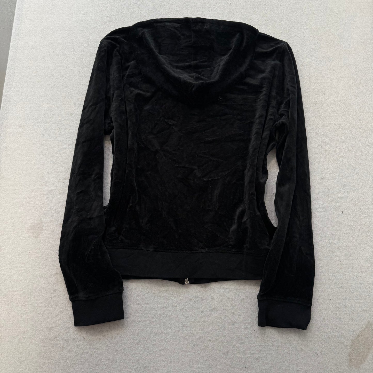 Juicy Couture Womens Black Velour Tracksuit Set Zip-Up Hoodie & Pants Size XL