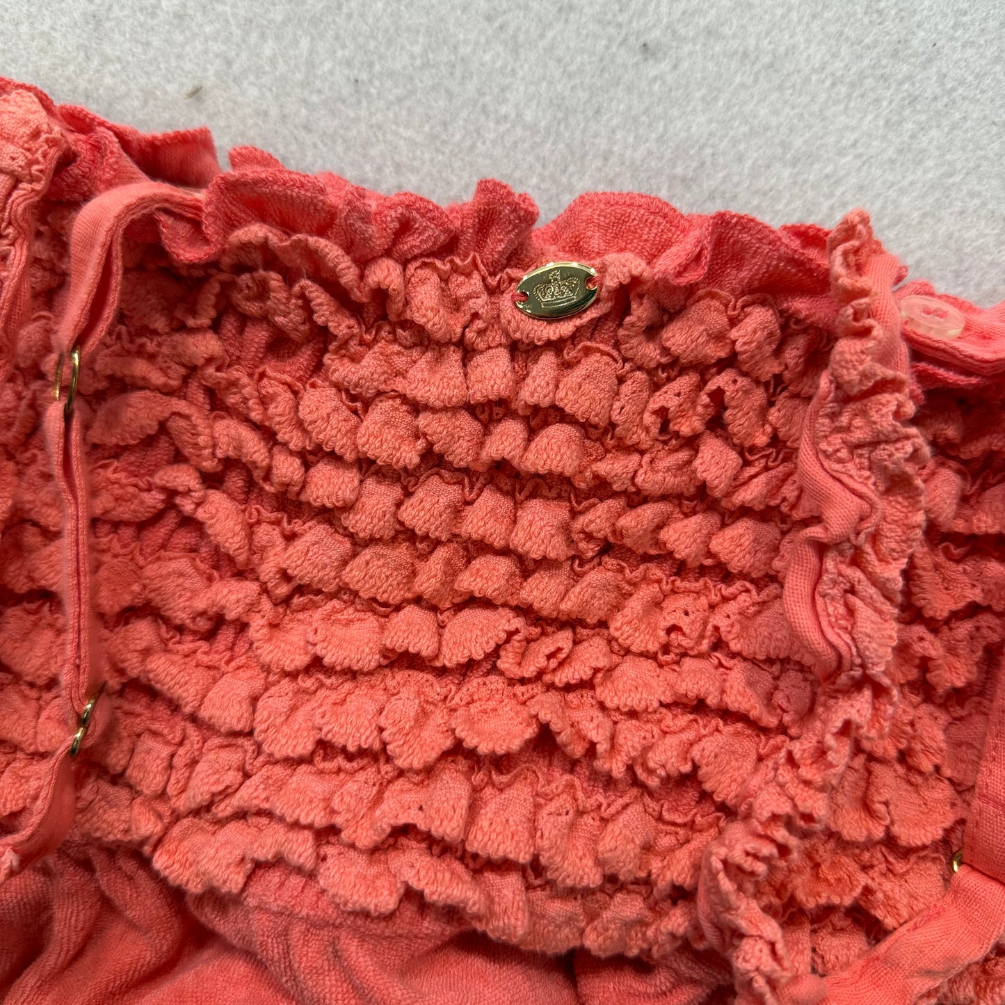 Vintage Juicy Couture Coral Terry Cloth Smocked Tube Dress Shoulder Strap Size S