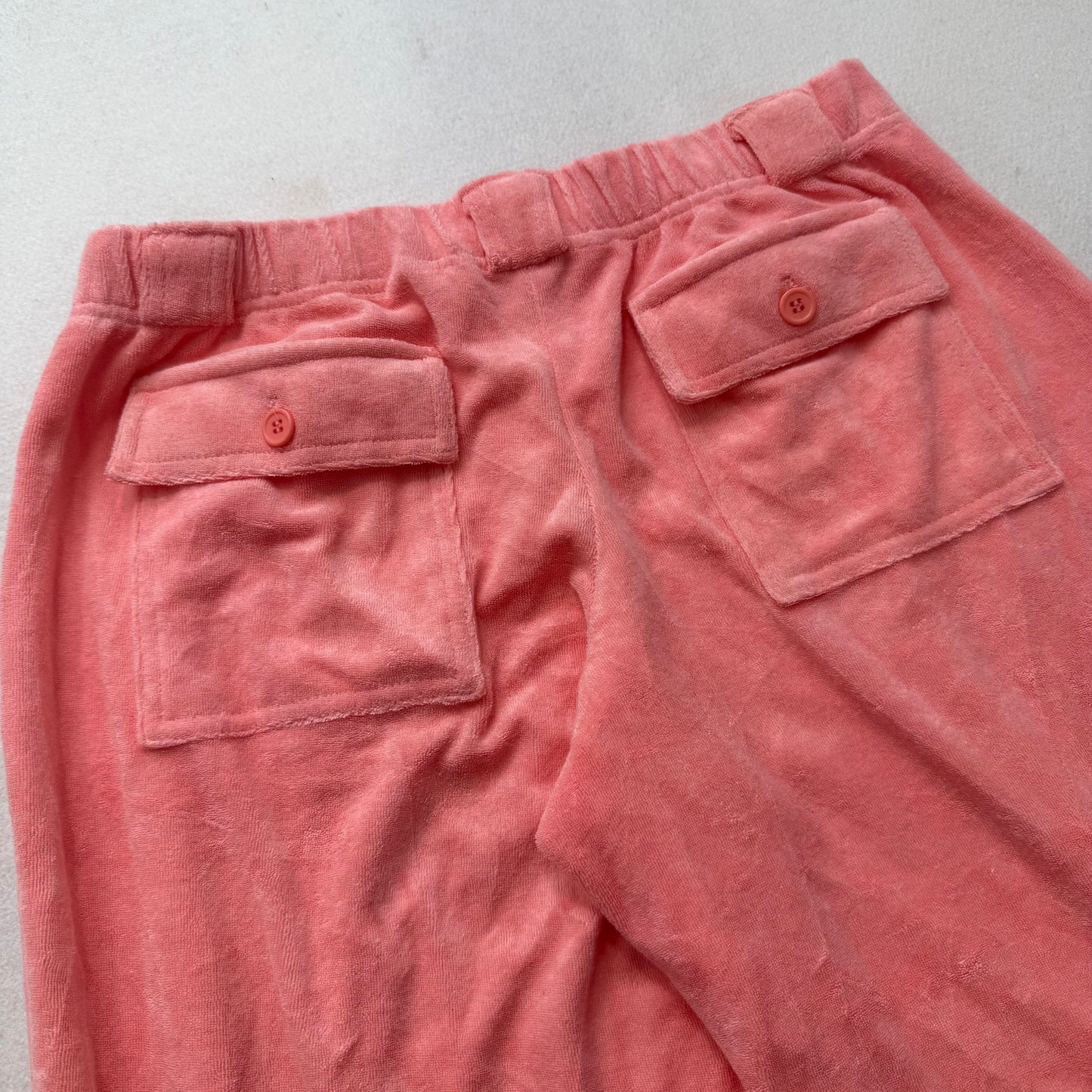 Juicy Couture Women's Pink Terry Cloth Flared Track Pants Snap Pockets Size 28
