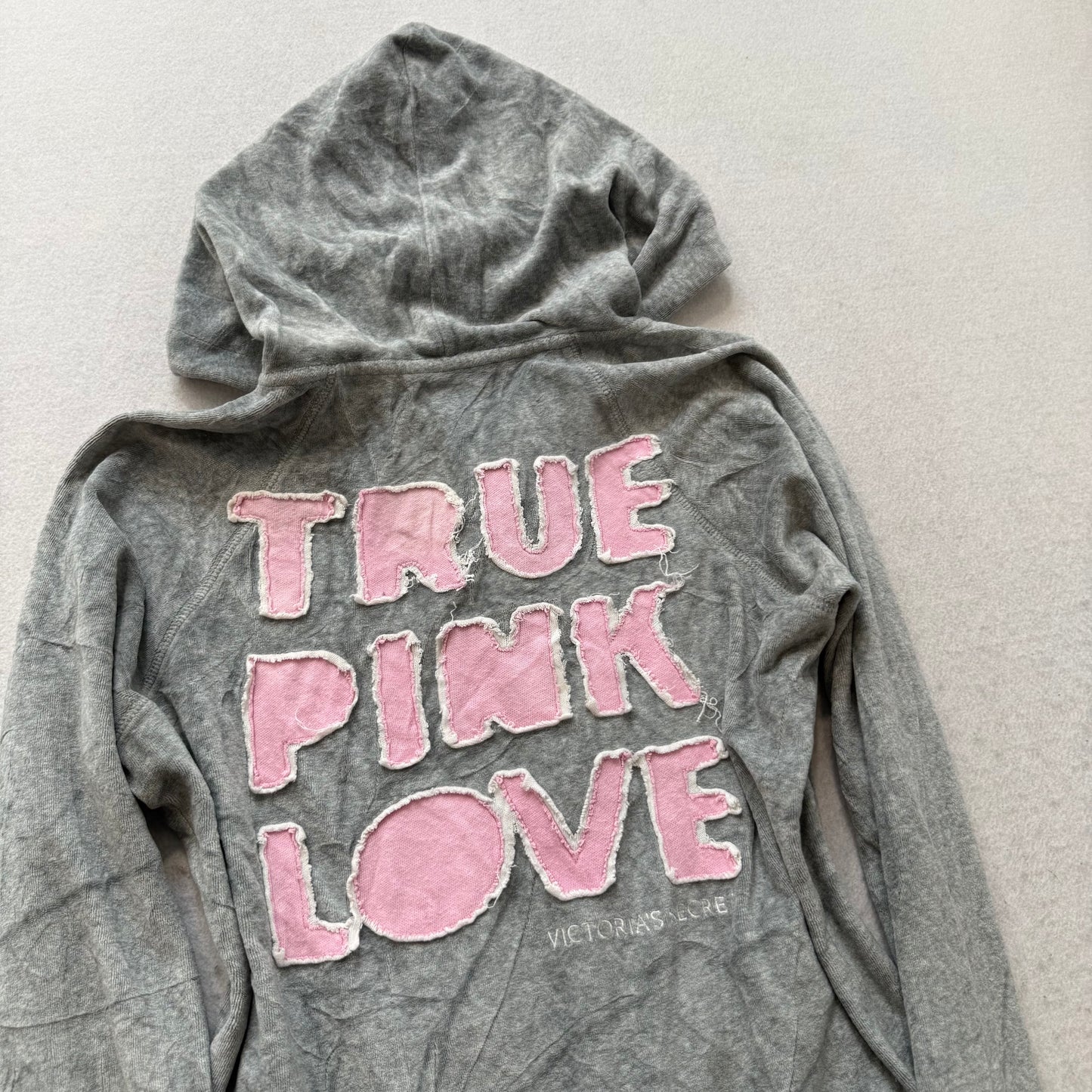 Vintage Victoria's Secret PINK Womens Grey Velour Zip-Up Hoodie Patchwork Size M