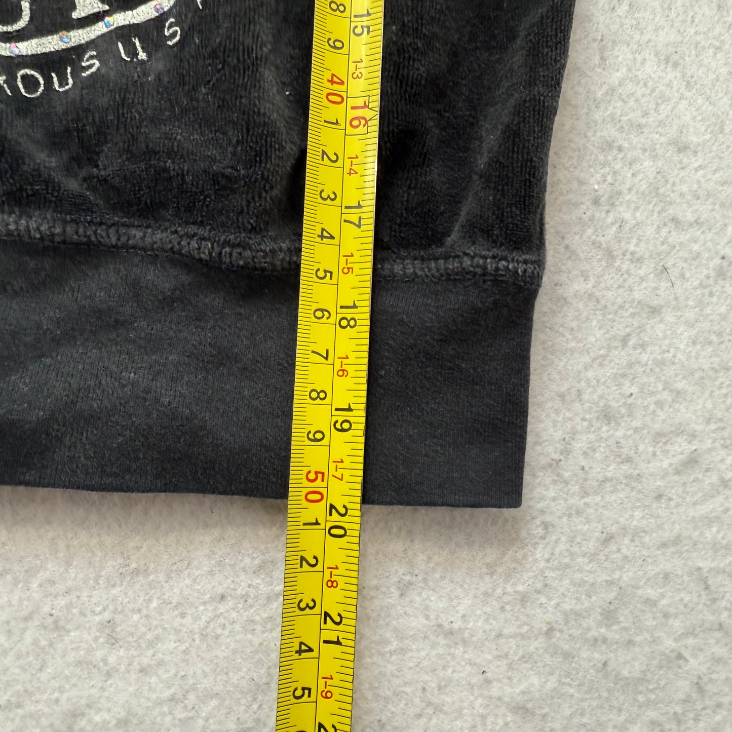 Vintage Juicy Couture Women's Black Velour Full Zip Cropped Hoodie Logo Size S