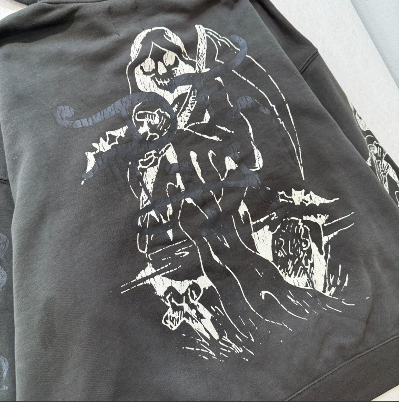 ED HARDY “REAPER” SUNFADED CHARCOAL BOXY ZIP UP HOODIE