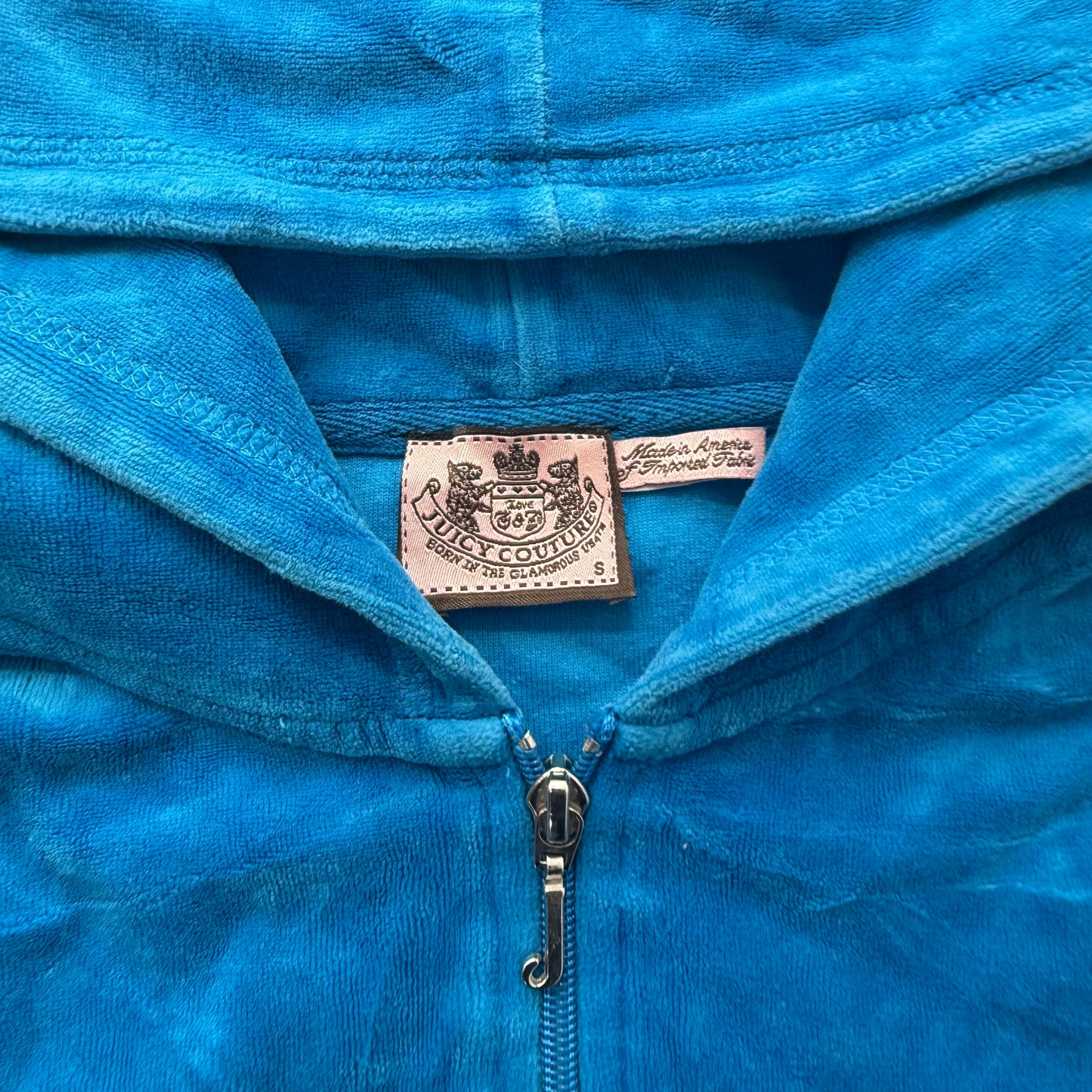 Vintage Juicy Couture Women's Blue Velour Zip Up Hoodie Loungewear Preppy Size S