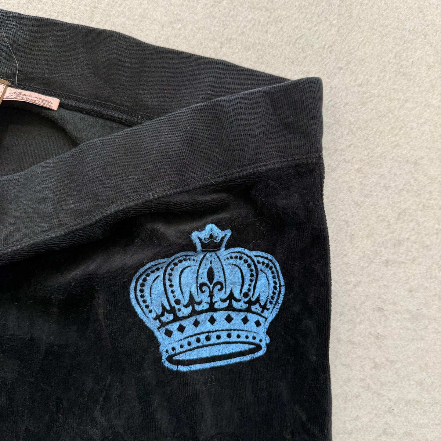 Vintage Juicy Couture Women's Black Velour Flared Track Pants Crown Logo Size L