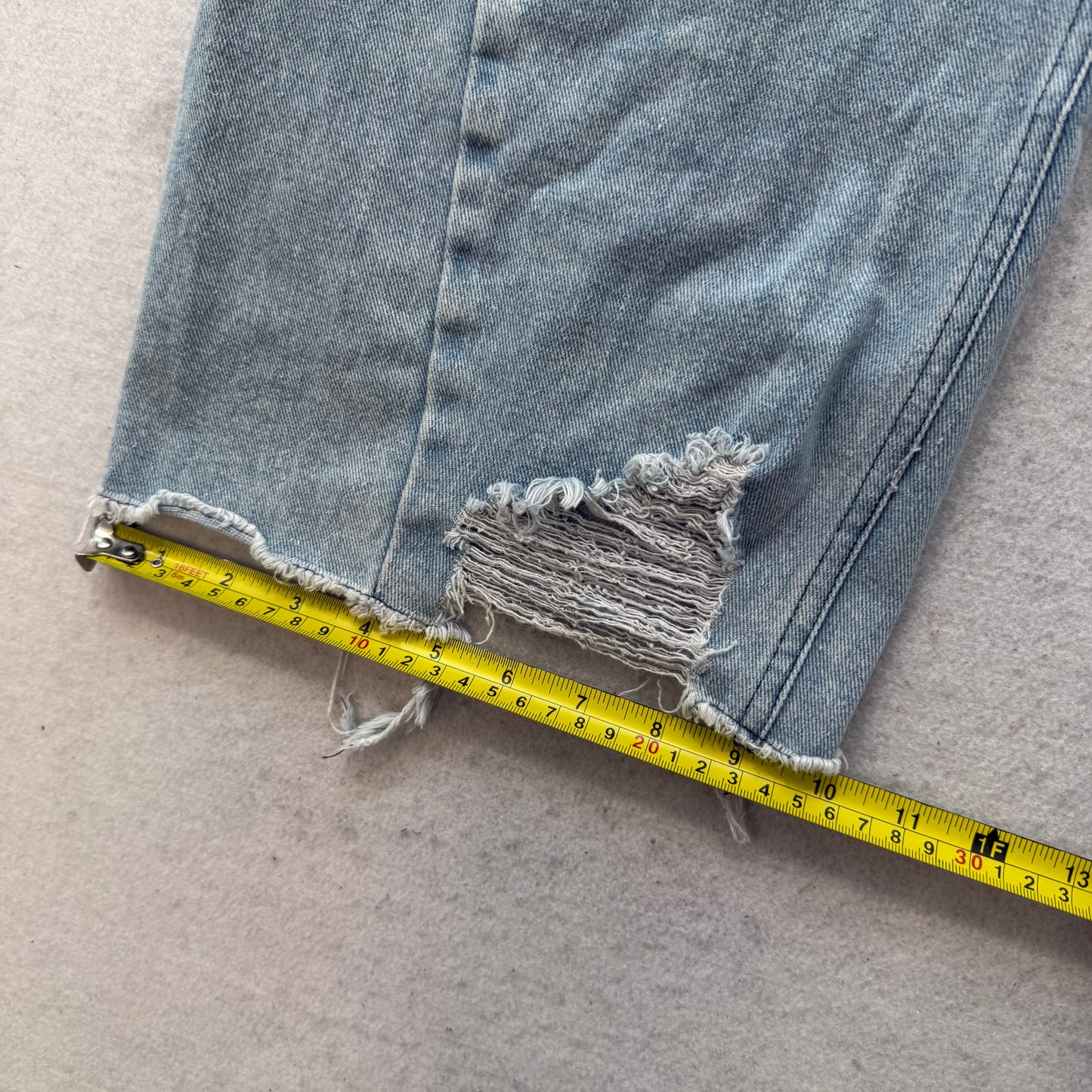 Women's Blue Light Wash Wide Leg Baggy Denim Pants Distressed High Rise Size 28