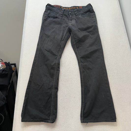 Rock Revival Steven Men's Black Straight Jeans Flap Pockets Mid-Rise Size 33