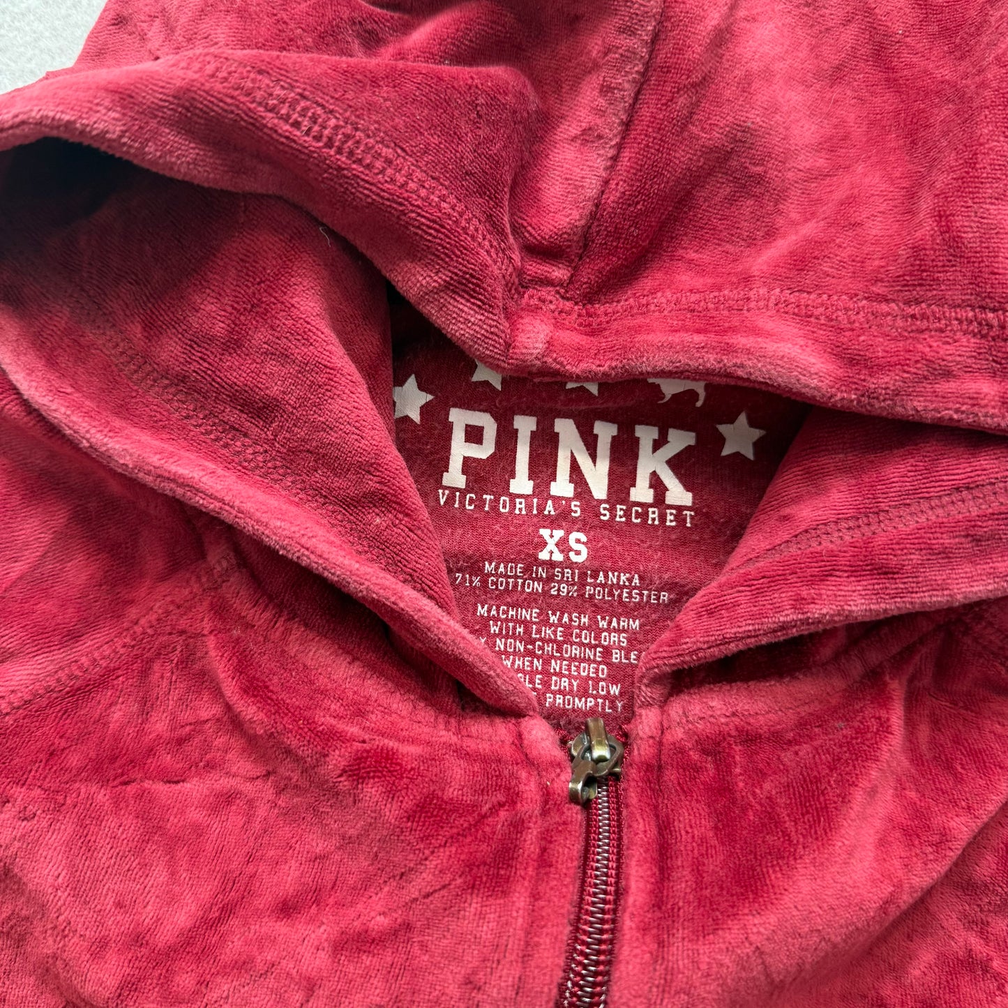 PINK Victoria's Secret Women's Maroon Velour Zip-Up Hoodie Casual Logo Size XS